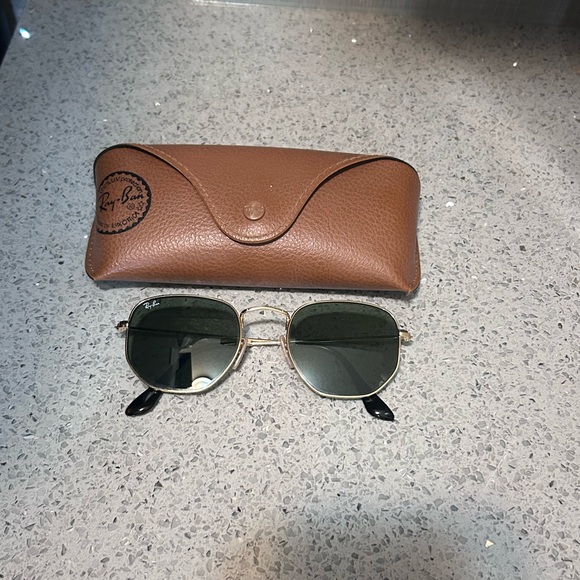 Ray-Ban Accessories - Ray-Ban Gold Hexagonal Sunglasses and Brown Case